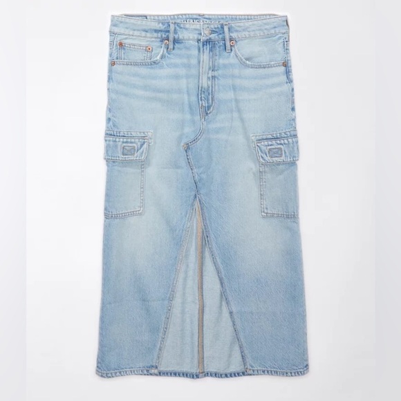 NWT AE Dreamy Drape High-Waisted Cargo Denim Midi Blue SZ 12 - Picture 4 of 6